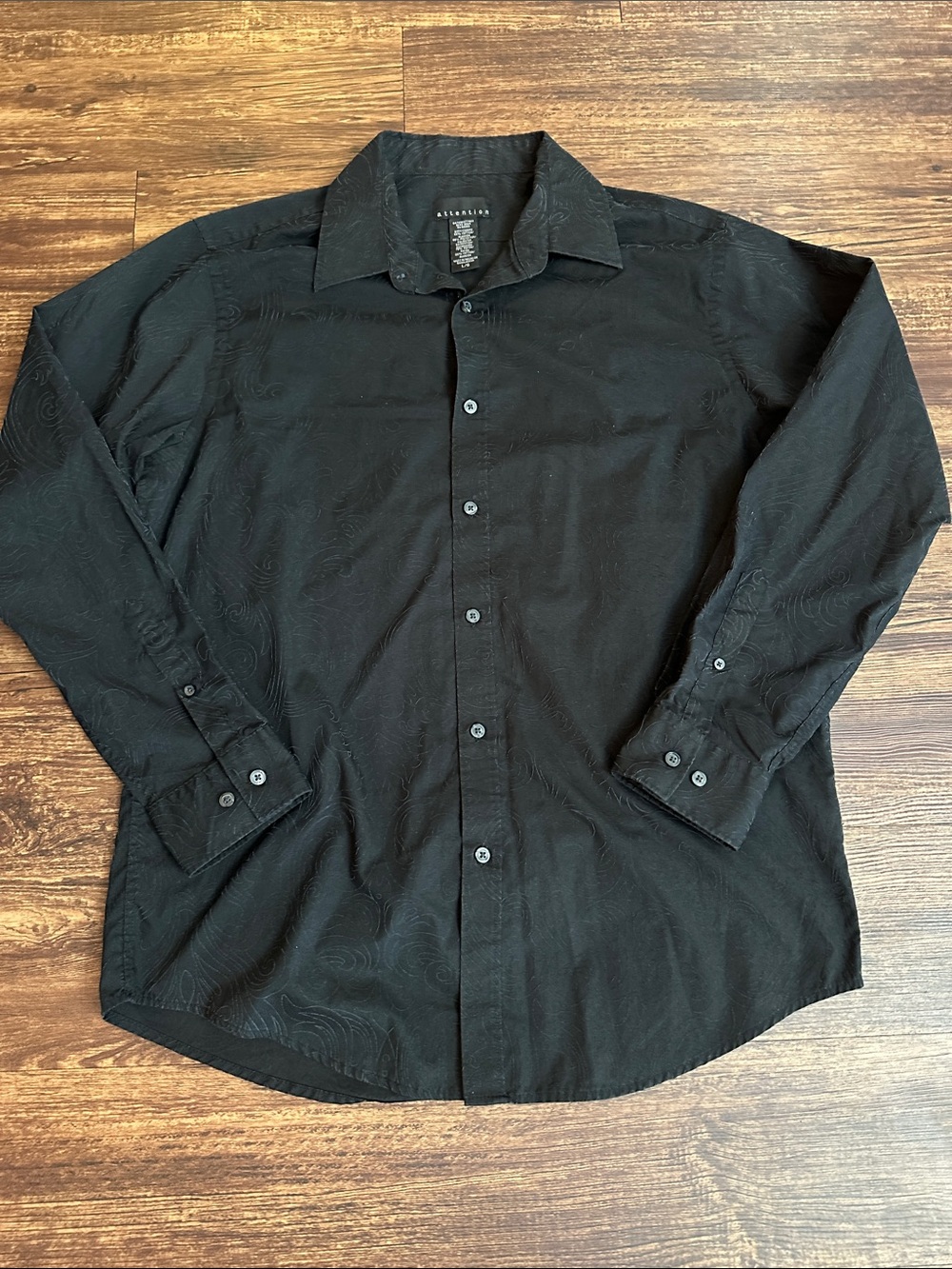 attention Black Long-Sleeve Textured Dress Shirt men’s large vintage